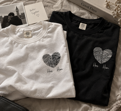 Her & Him Fingerprint Heart Matching T-Shirts – Couple Embroidered Tee