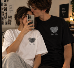 Her & Him Fingerprint Heart Matching T-Shirts – Couple Embroidered Tee
