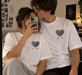 Her & Him Fingerprint Heart Matching T-Shirts – Couple Embroidered Tee