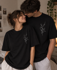 Couple Line Art Embroidery T-Shirt