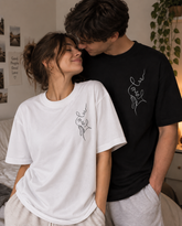 Couple Line Art Embroidery T-Shirt