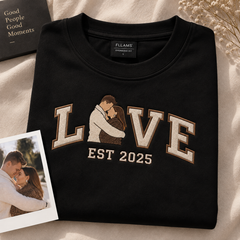 Custom LOVE Portrait Sweatshirt – Personalised Embroidered Couple Sweatshirt
