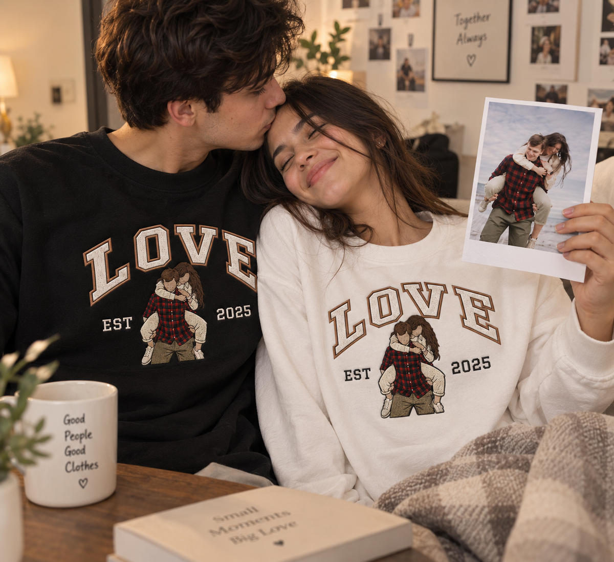 Custom "LOVE EST." Matching Couple Sweatshirts