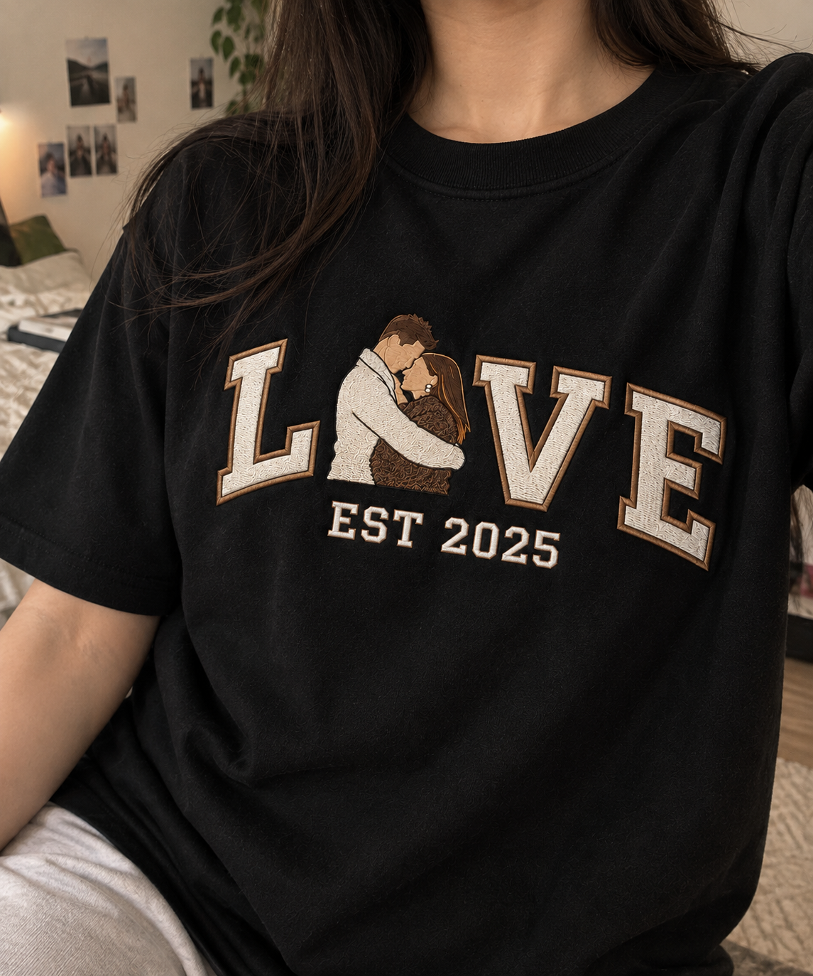 Custom LOVE Portrait Sweatshirt – Personalised Embroidered Couple Sweatshirt