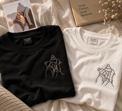 Custom Portrait Line Art Matching T-Shirts – Personalised Embroidered Couple Tee