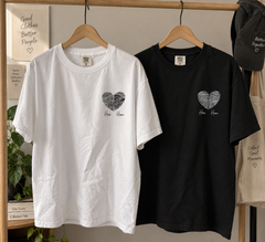 Her & Him Fingerprint Heart Matching T-Shirts – Couple Embroidered Tee