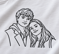 Custom Couple Portrait Embroidery T-Shirt