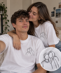 Custom Couple Line Art Embroidery T-Shirt