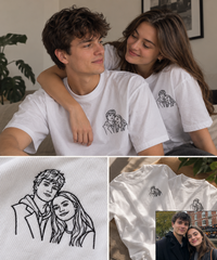 Custom Couple Portrait Embroidery T-Shirt